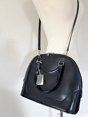 Bally NWT Vintage 90s Italy Navy Leather Dome Satchel Bowler Crossbody Handbag